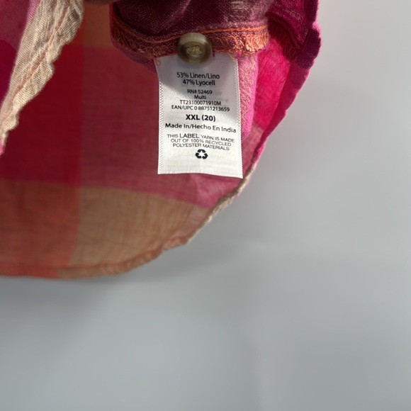 3For$20 Time and Tru Plaid Pink/Tan Sleeveless HalfButton Down Blouse size: XXL - Picture 5 of 6